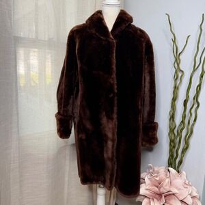 40s/50s Vintage Mon Sal Mouton Lamb Fur Coat Brown Shearling Lambskin Women's XL